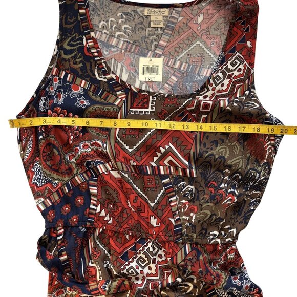Lucky Brand XL Sleeveless Red Multi-Color Boho Print Dress With Tie Waist 100% - Picture 8 of 14